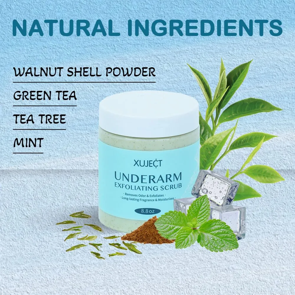 XUJECT Mint & Aloe Underarm Exfoliating Scrub 8.82oz - Removes Odor, Exfoliates, Reduces Body Odor, Deep Cleans, Stops Odor Build-Up