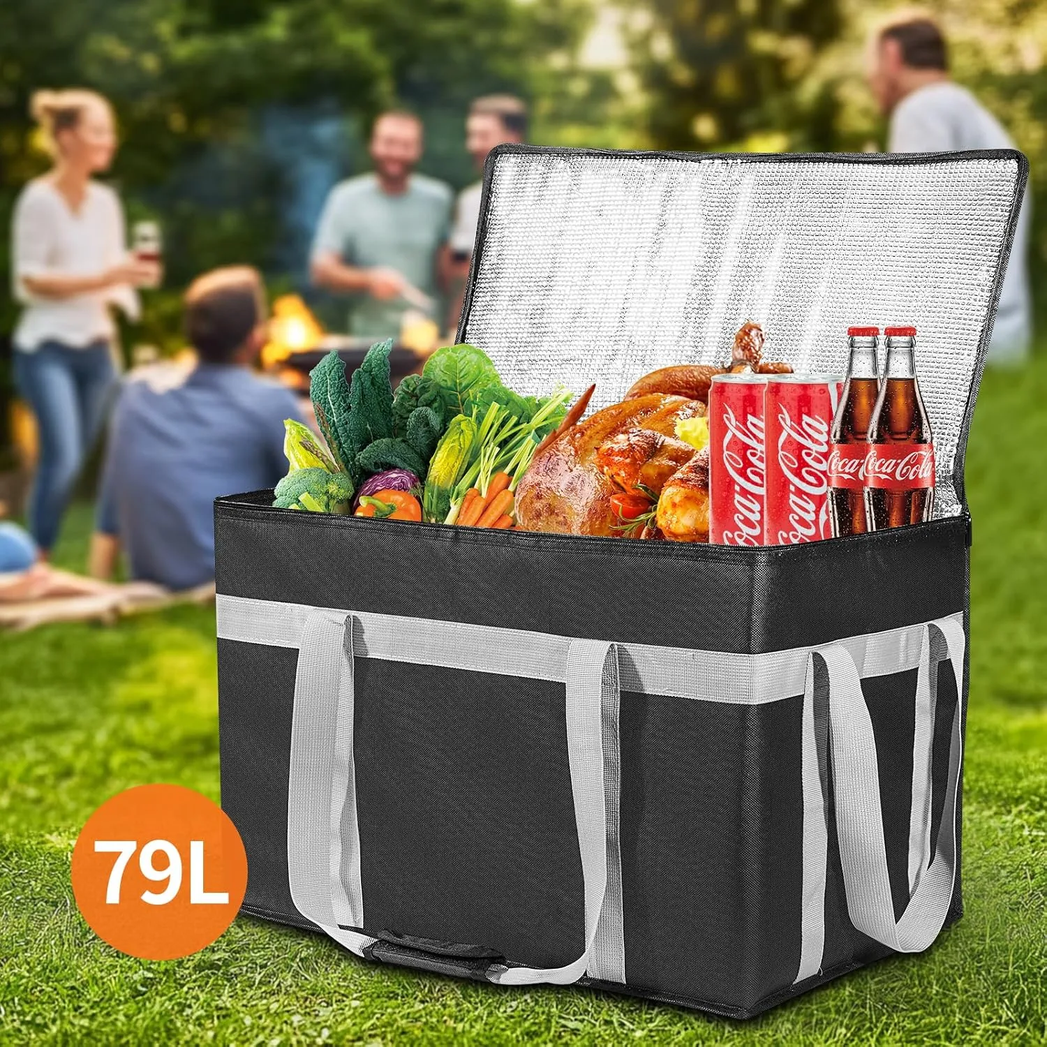 XXXL Insulated Food Delivery Bag with Removable Hard Bottom, Reusable Insulated Grocery Bag for Hot and Cold Food, Catering Cooler for Doordash, Warmers, Parties (Black,1 Pack)