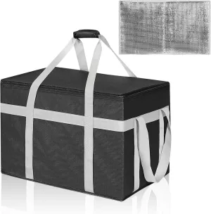 XXXL Insulated Food Delivery Bag with Removable Hard Bottom, Reusable Insulated Grocery Bag for Hot and Cold Food, Catering Cooler for Doordash, Warmers, Parties (Black,1 Pack)