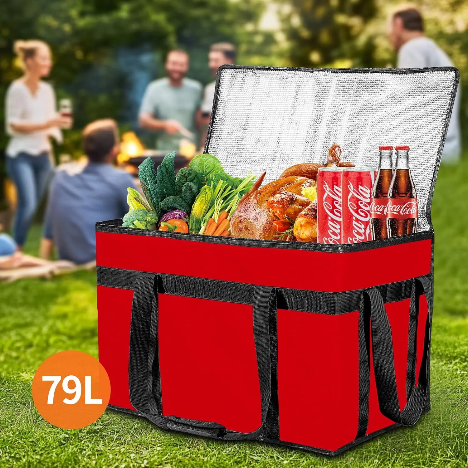 XXXL Insulated Food Delivery Bag with Removable Hard Bottom, Reusable Insulated Grocery Bag for Hot and Cold Food, Catering Cooler for Doordash, Warmers, Parties (Red,1 Pack)