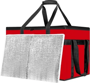 XXXL Insulated Food Delivery Bag with Removable Hard Bottom, Reusable Insulated Grocery Bag for Hot and Cold Food, Catering Cooler for Doordash, Warmers, Parties (Red,1 Pack)
