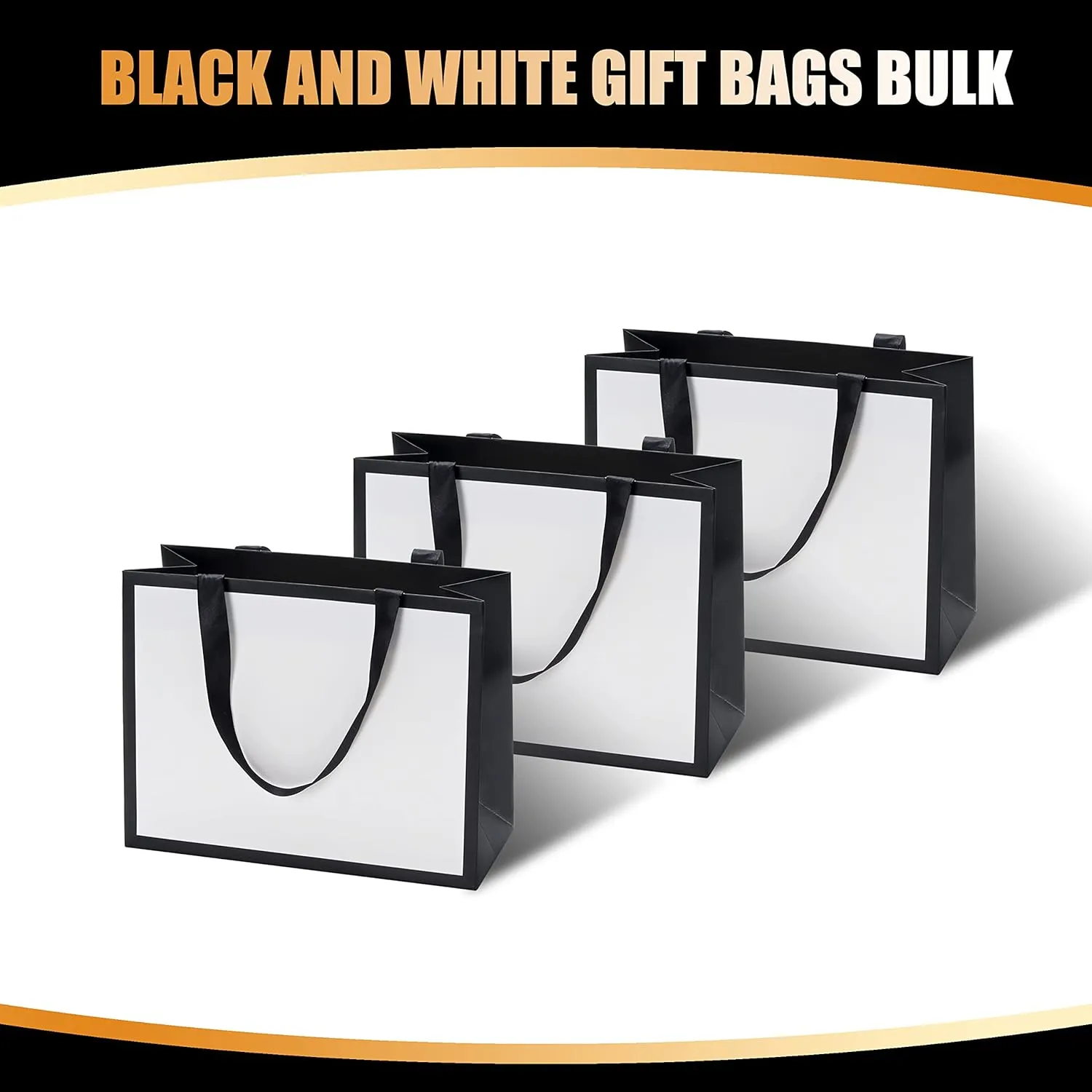 YACEYACE Black and White Gift Bags, 20Pcs 10.5"x4.25"x8" with Ribbon Handles - Bulk Gift Bags for Wedding, Birthday, Party