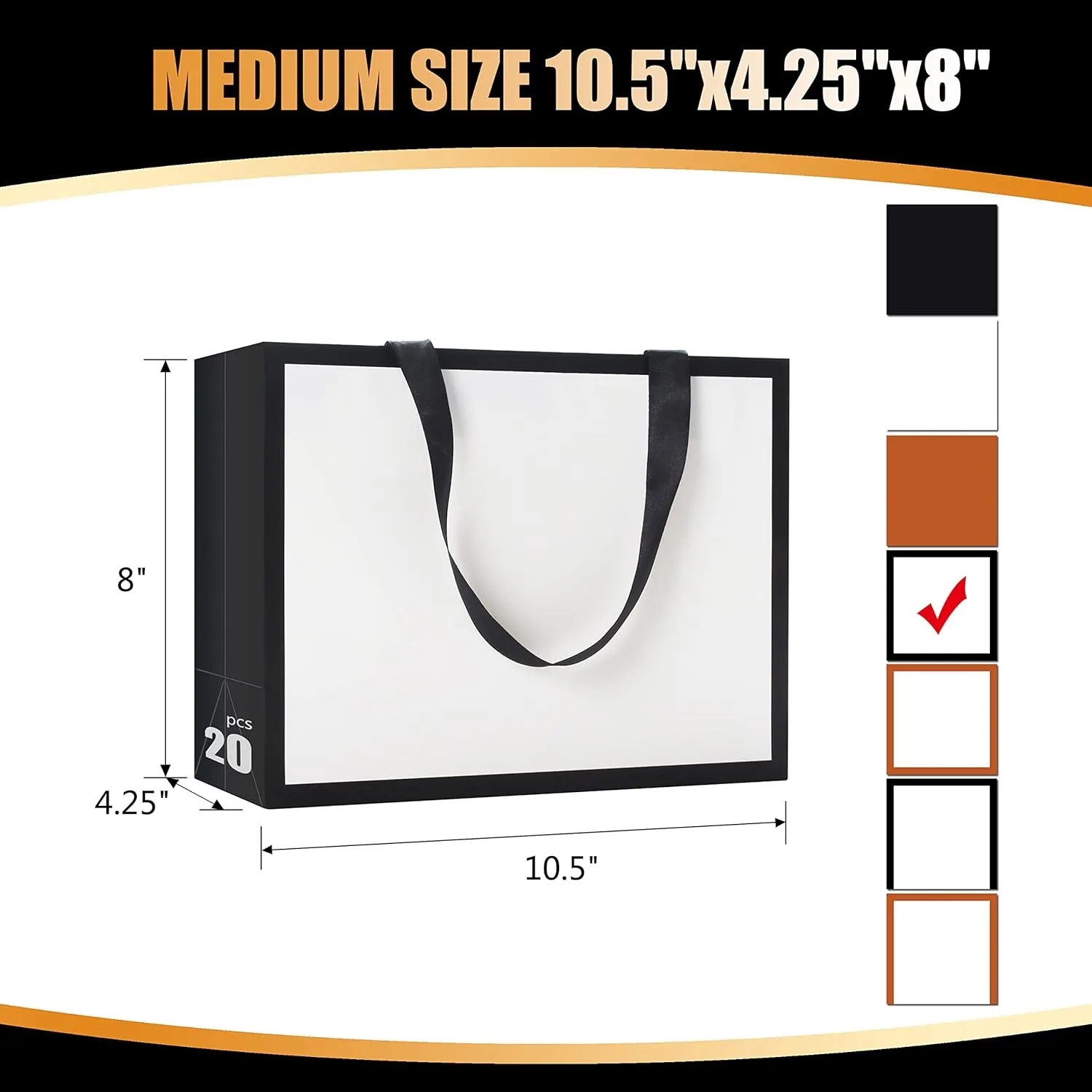 YACEYACE Black and White Gift Bags, 20Pcs 10.5"x4.25"x8" with Ribbon Handles - Bulk Gift Bags for Wedding, Birthday, Party