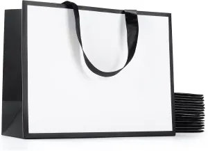 YACEYACE Black and White Gift Bags, 20Pcs 10.5"x4.25"x8" with Ribbon Handles - Bulk Gift Bags for Wedding, Birthday, Party