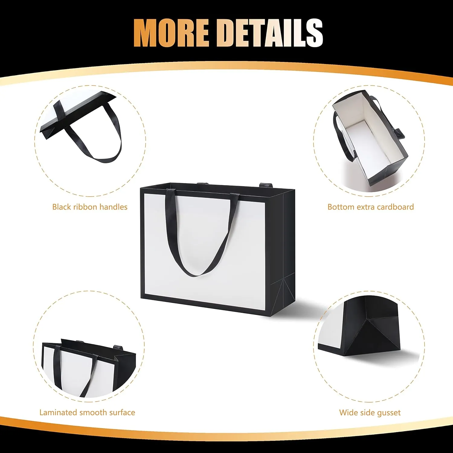 YACEYACE Black and White Gift Bags, 20Pcs 10.5"x4.25"x8" with Ribbon Handles - Bulk Gift Bags for Wedding, Birthday, Party