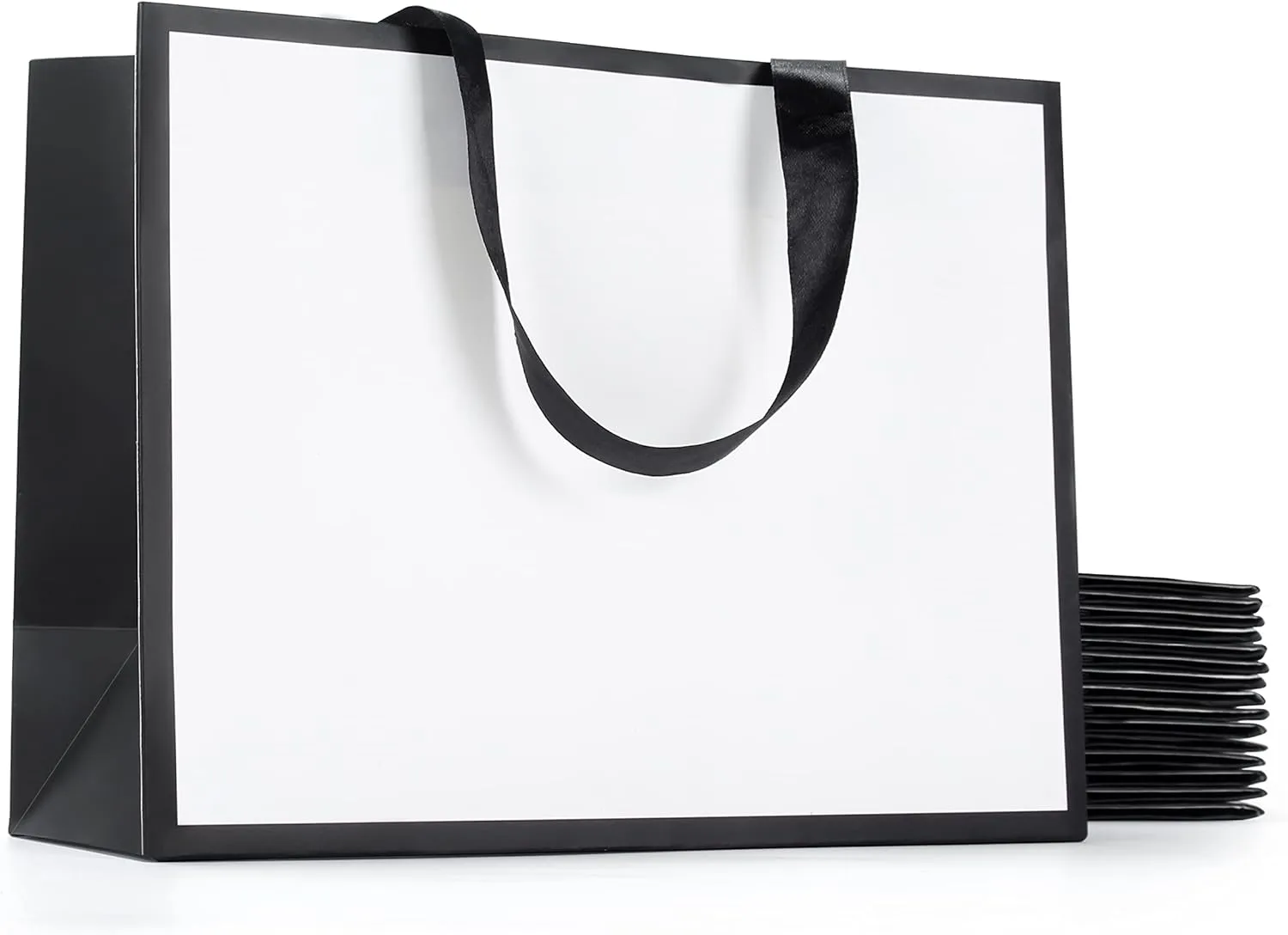YACEYACE Black and White Gift Bags, 20Pcs 10.5"x4.25"x8" with Ribbon Handles - Bulk Gift Bags for Wedding, Birthday, Party