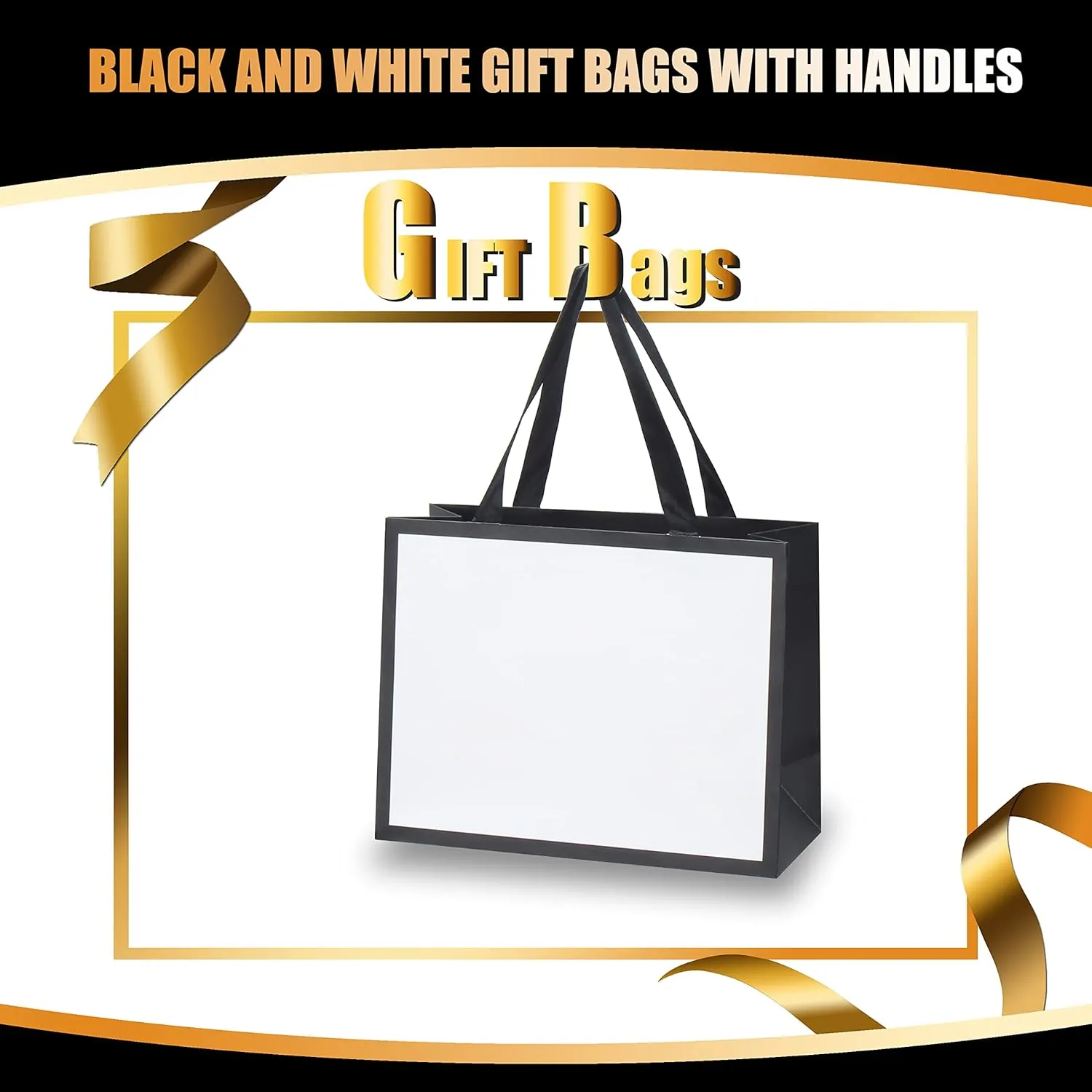YACEYACE Black and White Gift Bags, 20Pcs 10.5"x4.25"x8" with Ribbon Handles - Bulk Gift Bags for Wedding, Birthday, Party