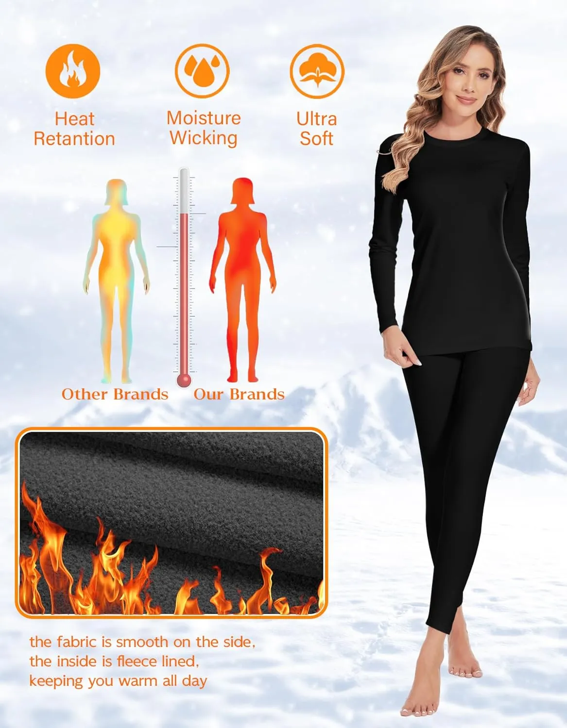 YADIFEN Women Thermal Underwear Set,Long Johns for Women Base Layer with Fleece Lined Long Underwear Top Bottom Cold Weather