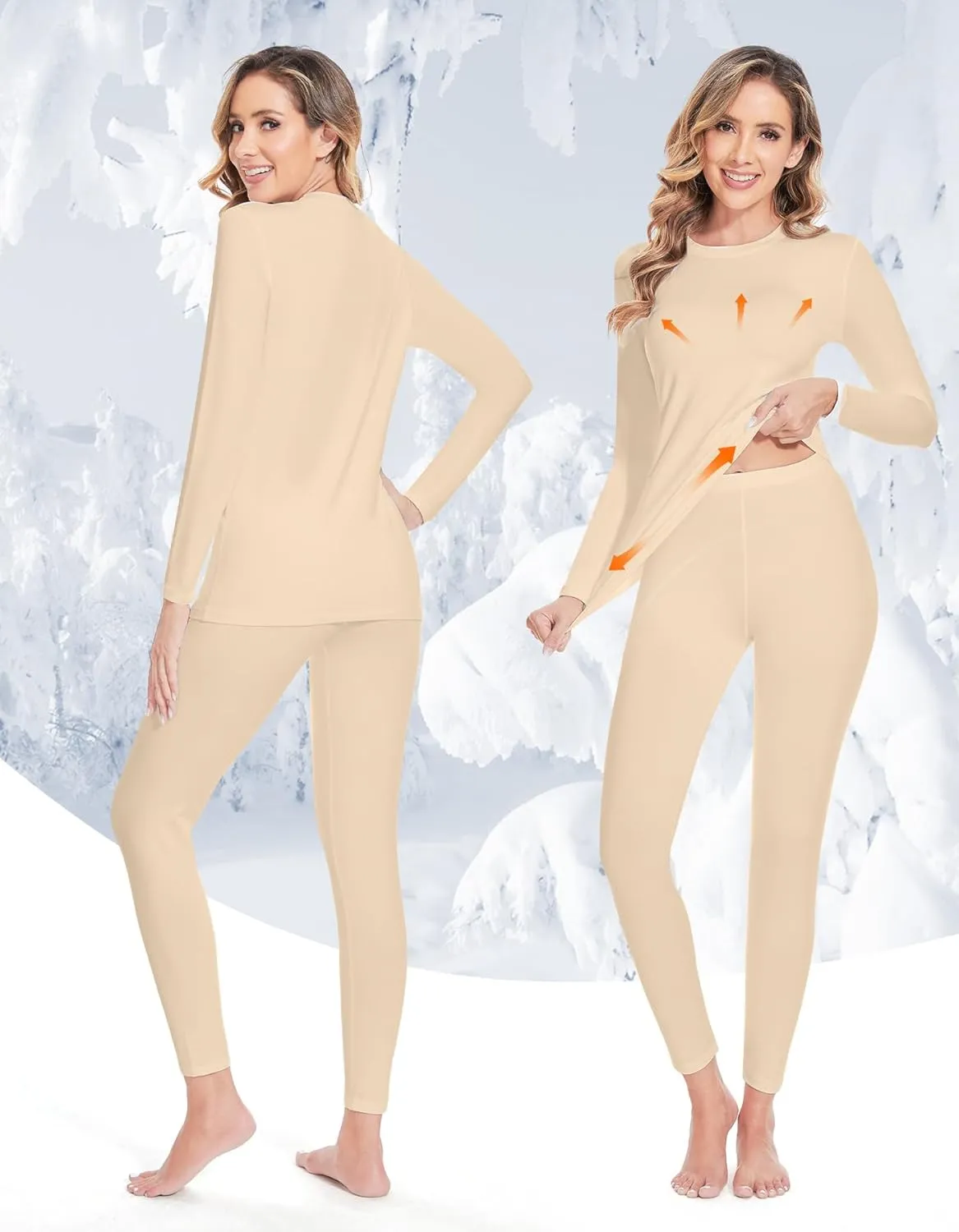 YADIFEN Women Thermal Underwear Set,Long Johns for Women Base Layer with Fleece Lined Long Underwear Top Bottom Cold Weather