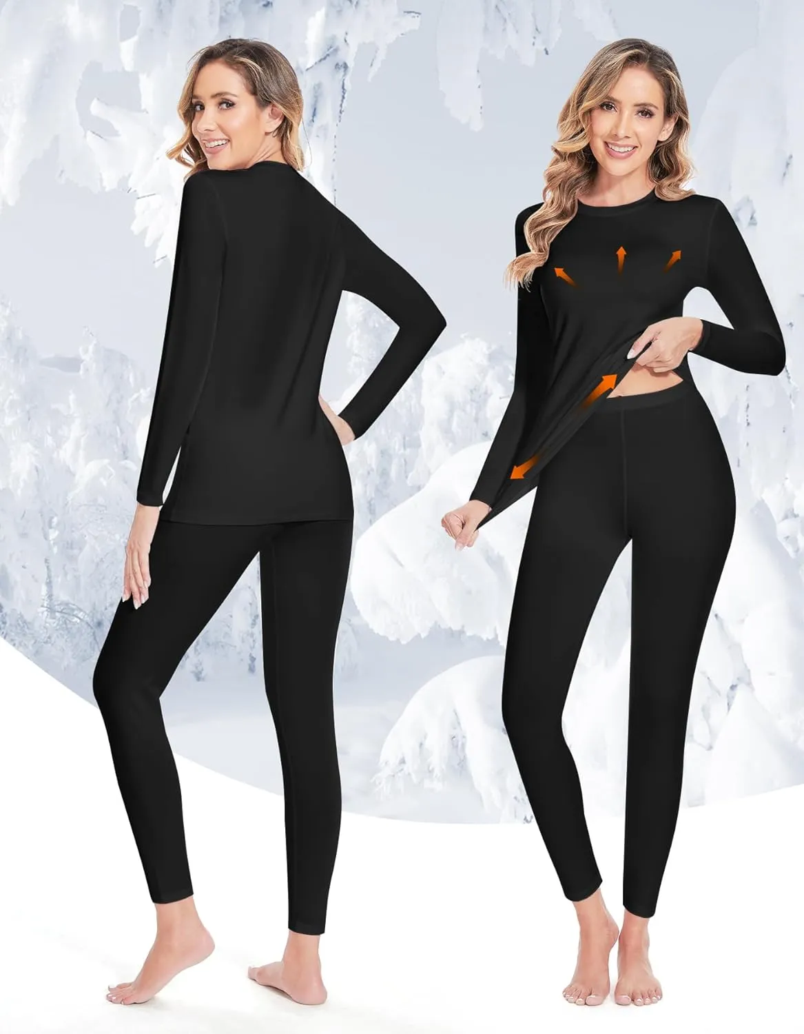 YADIFEN Women Thermal Underwear Set,Long Johns for Women Base Layer with Fleece Lined Long Underwear Top Bottom Cold Weather