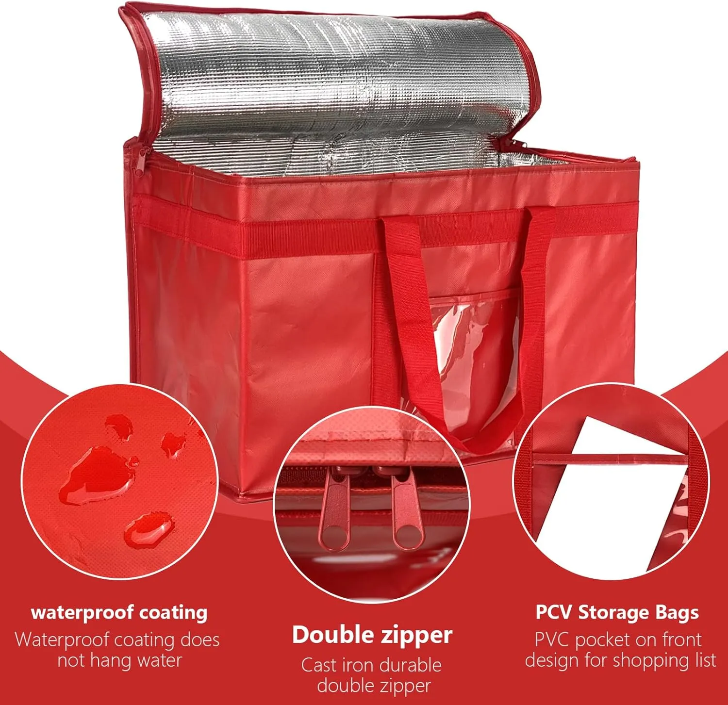 Yalin XXXL Large Insulated Cooler Bag, Styrofoam Cooler of Keep Food Hot or Cold, Reusable Double Zipper Food Delivery Bag for Grocery Shopping, 23" W x 15" H x 14" D
