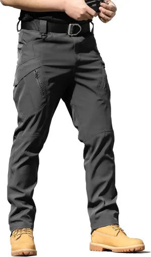 YAXHWIV Men's Hiking Cargo Pants Water Resistant Lightweight Tactical Outdoor Work Pants with Pockets(No Belt)