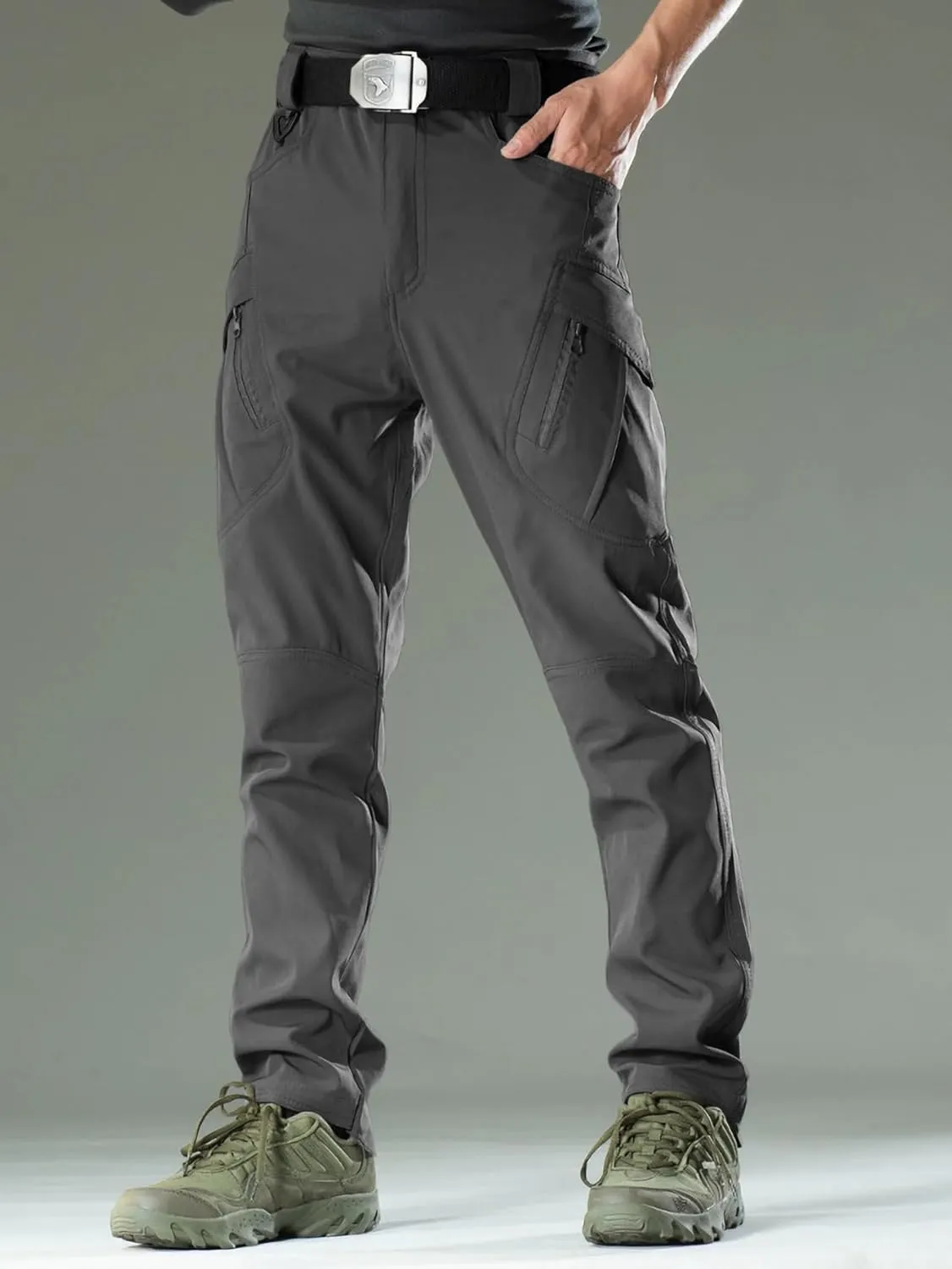 YAXHWIV Men's Hiking Cargo Pants Water Resistant Lightweight Tactical Outdoor Work Pants with Pockets(No Belt)