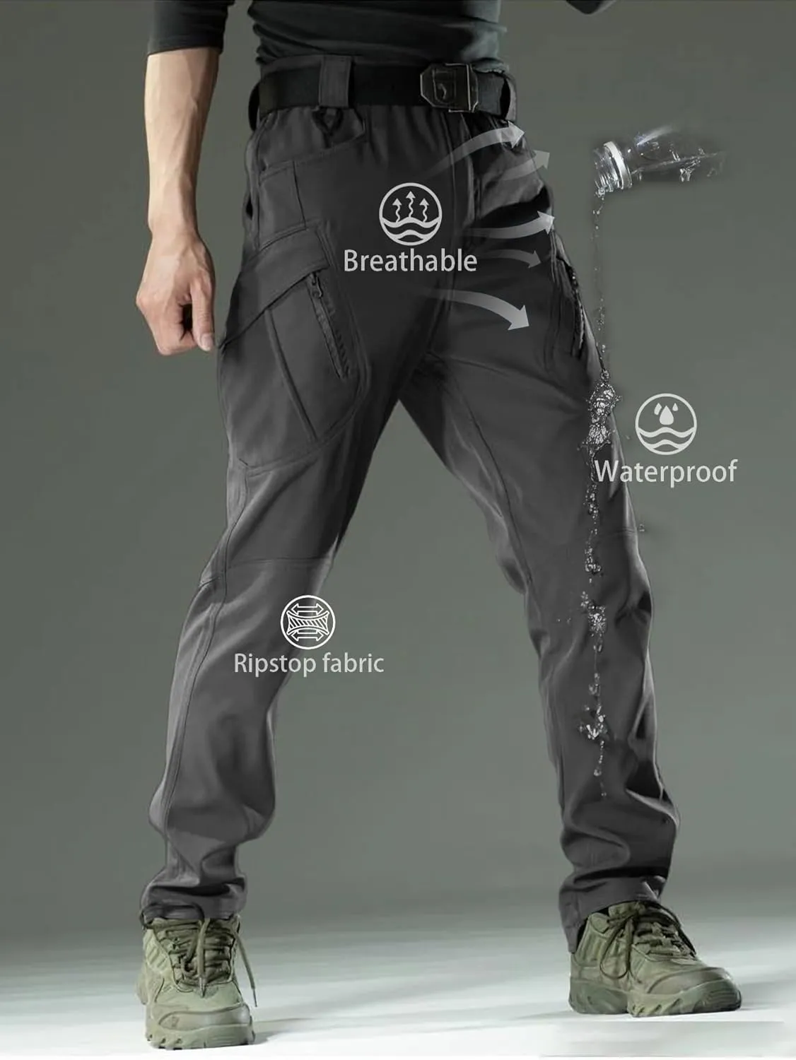 YAXHWIV Men's Hiking Cargo Pants Water Resistant Lightweight Tactical Outdoor Work Pants with Pockets(No Belt)