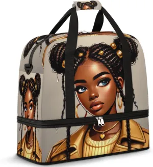 Yellow Africa Black Girl Large Weekender Overnight Bags Travel Duffel Bag for Women Men Gym Bag With Shoe Compartment Foldie Travel Tote Bag Carry On Personal Item Bag for Travel Gym Sports