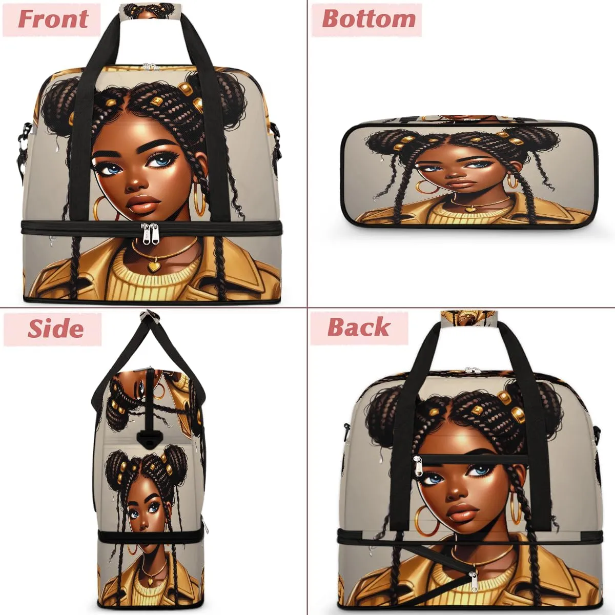 Yellow Africa Black Girl Large Weekender Overnight Bags Travel Duffel Bag for Women Men Gym Bag With Shoe Compartment Foldie Travel Tote Bag Carry On Personal Item Bag for Travel Gym Sports