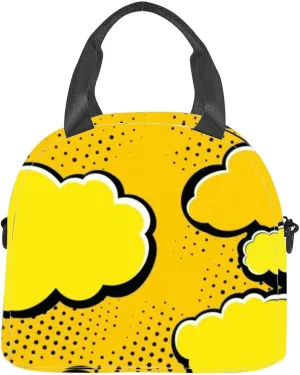 Yellow vintage pop art style speech bubble Insulated Adult Lunch Bag with Shoulder Strap for Women Lightweight Reusable Portable Freezable Lunch Tote Bag for Work Picnic