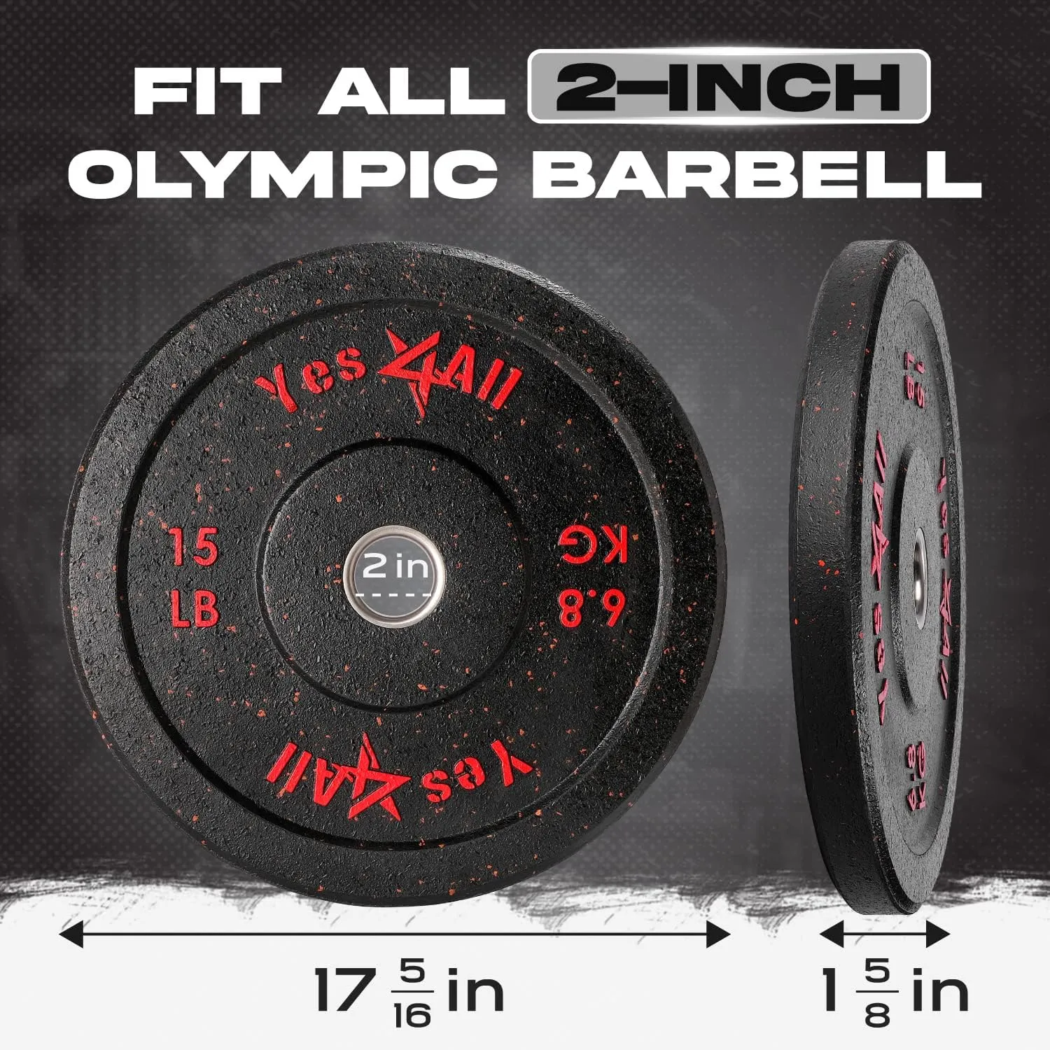 Yes4All 2" Bumper Plate, Olympic Rubber Weight Plate with Steel Hub for WeightLifting, Strength Training, Home Gym, Less Impact, Absorb Bounce & Shock (Single)