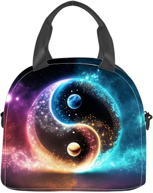 Yin Yang starfield Insulated Adult Lunch Bag with Shoulder Strap for Women Lightweight Reusable Portable Freezable Lunch Tote Bag for Work Picnic