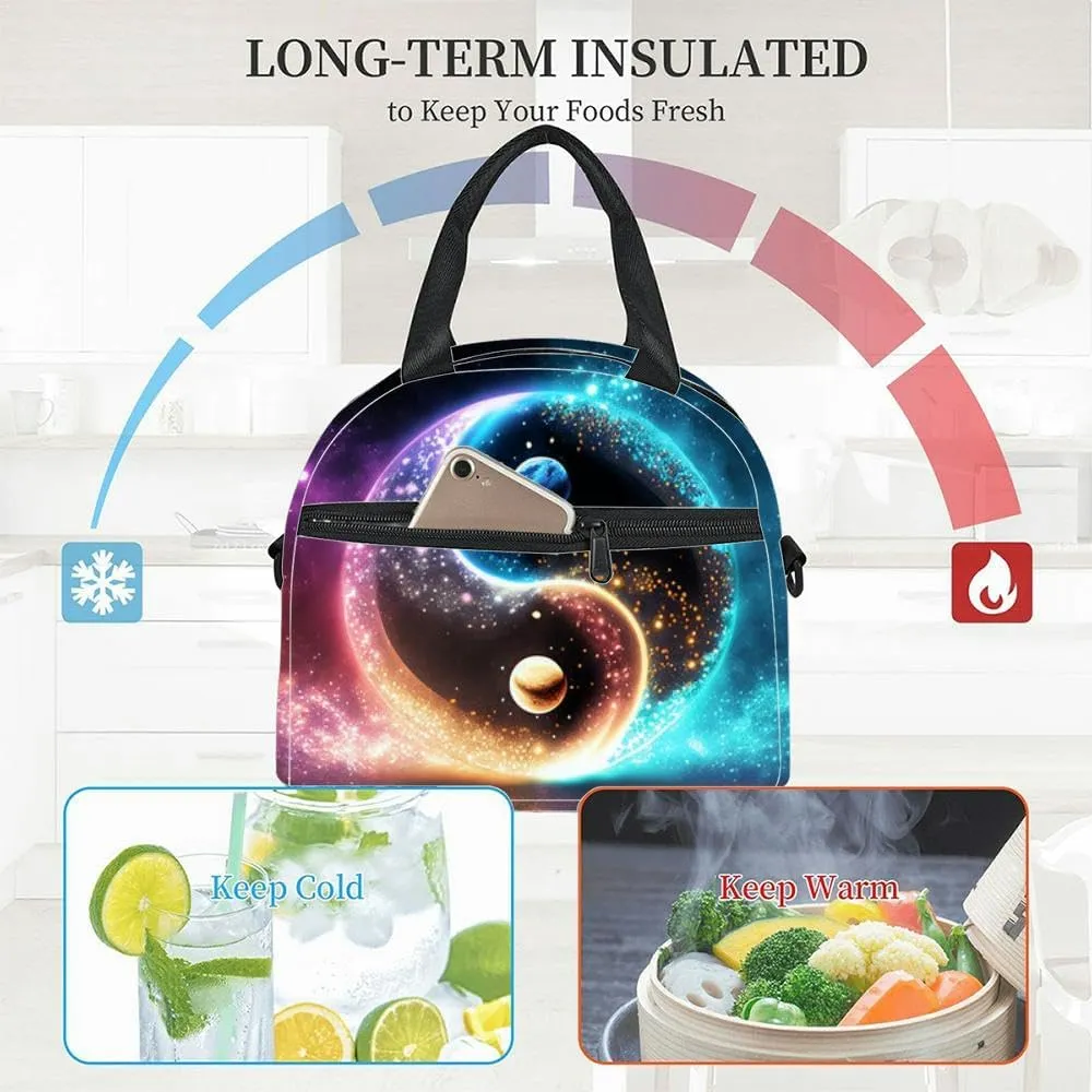Yin Yang starfield Insulated Adult Lunch Bag with Shoulder Strap for Women Lightweight Reusable Portable Freezable Lunch Tote Bag for Work Picnic