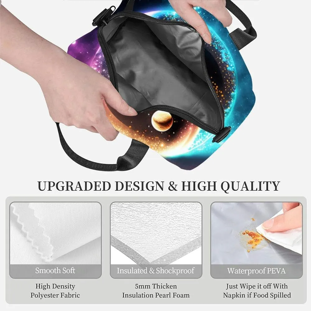 Yin Yang starfield Insulated Adult Lunch Bag with Shoulder Strap for Women Lightweight Reusable Portable Freezable Lunch Tote Bag for Work Picnic