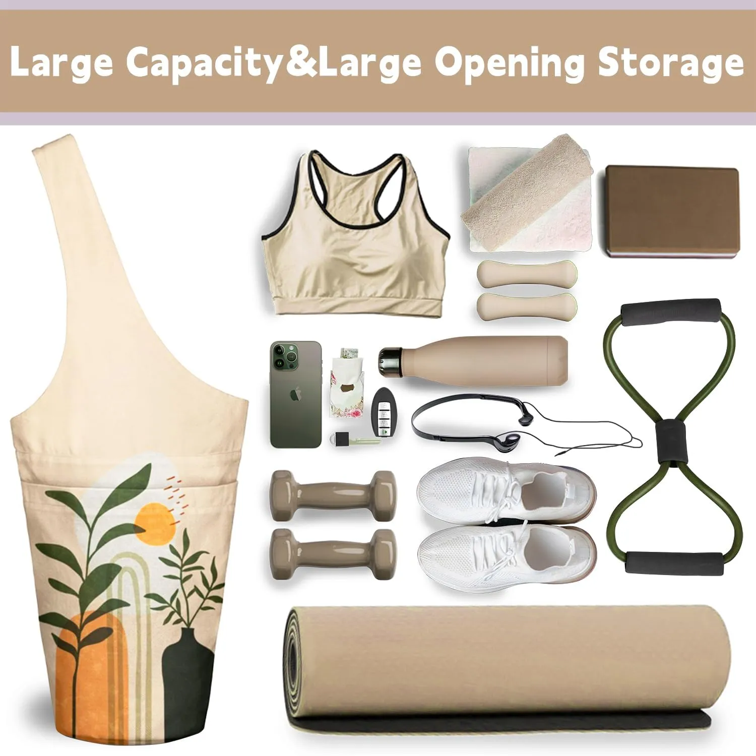 Yoga Mat Bags for Women with Side Large Pocket Durable Linen Workout Gym Travel Storage Pilates Mats