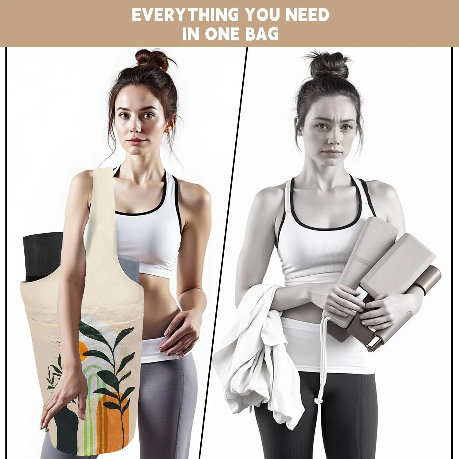 Yoga Mat Bags for Women with Side Large Pocket Durable Linen Workout Gym Travel Storage Pilates Mats