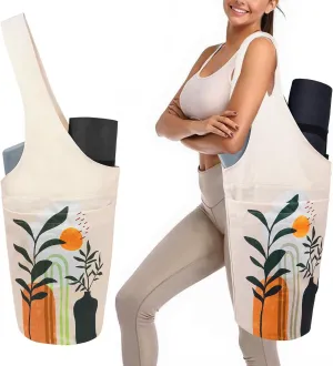 Yoga Mat Bags for Women with Side Large Pocket Durable Linen Workout Gym Travel Storage Pilates Mats