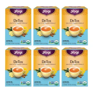 Yogi Tea DeTox Tea - 16 Tea Bags per Pack (6 Packs) - Organic Detox Tea for Digestive & Circulation Support - Includes Burdock, Dandelion, Ginger Root, Black Pepper, Cardamom & Juniper Berry