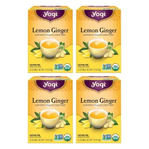 Yogi Tea Lemon Ginger - 16 Bags per Pack (4 Packs) - Organic Ginger Root Tea to Support Healthy Digestion - Includes Lemongrass, Licorice Root, Lemon Peel & More