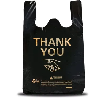 ysmile 150 pcs Large Thank You Plastic Grocery Bag T Shirt Bags for Small Business to Go Store Shopping Bag Bulk Heavy Duty 12x19 Inch from Black