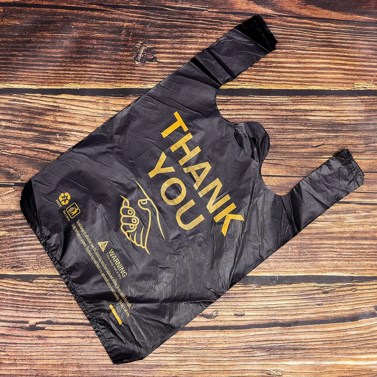 ysmile 150 pcs Large Thank You Plastic Grocery Bag T Shirt Bags for Small Business to Go Store Shopping Bag Bulk Heavy Duty 12x19 Inch from Black