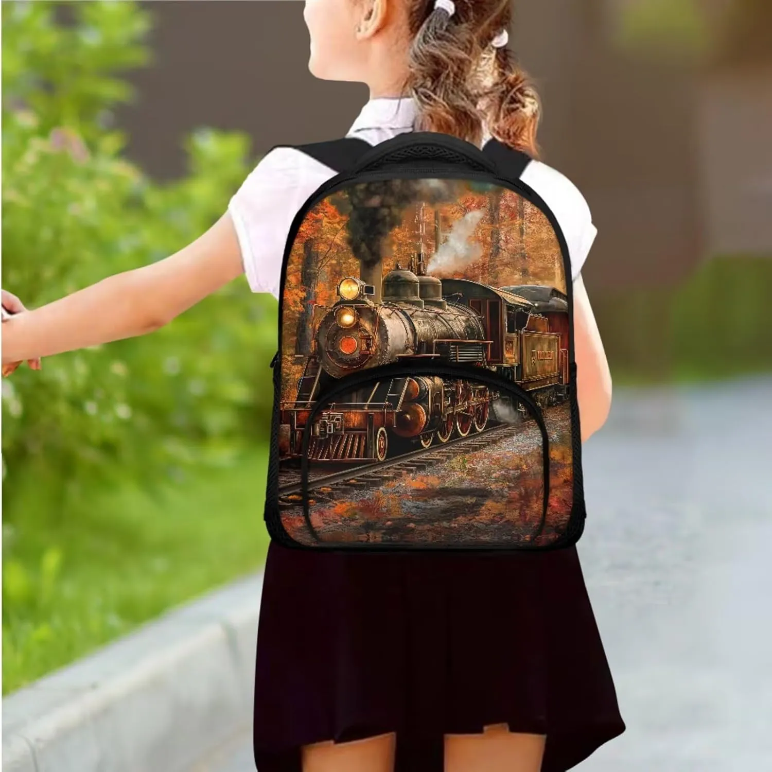 Ystardream Autumn Train Backpack for Girls Backpack With Lunch Box Toddler Bookbag Ages 5-7 School Bags Kids Student Back To School Book Bag with Pencil Case for Little Kid 3 Piece Set