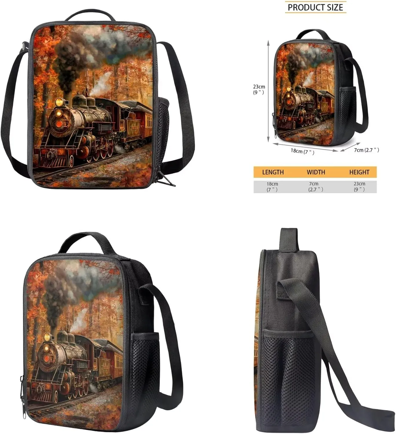 Ystardream Autumn Train Backpack for Girls Backpack With Lunch Box Toddler Bookbag Ages 5-7 School Bags Kids Student Back To School Book Bag with Pencil Case for Little Kid 3 Piece Set