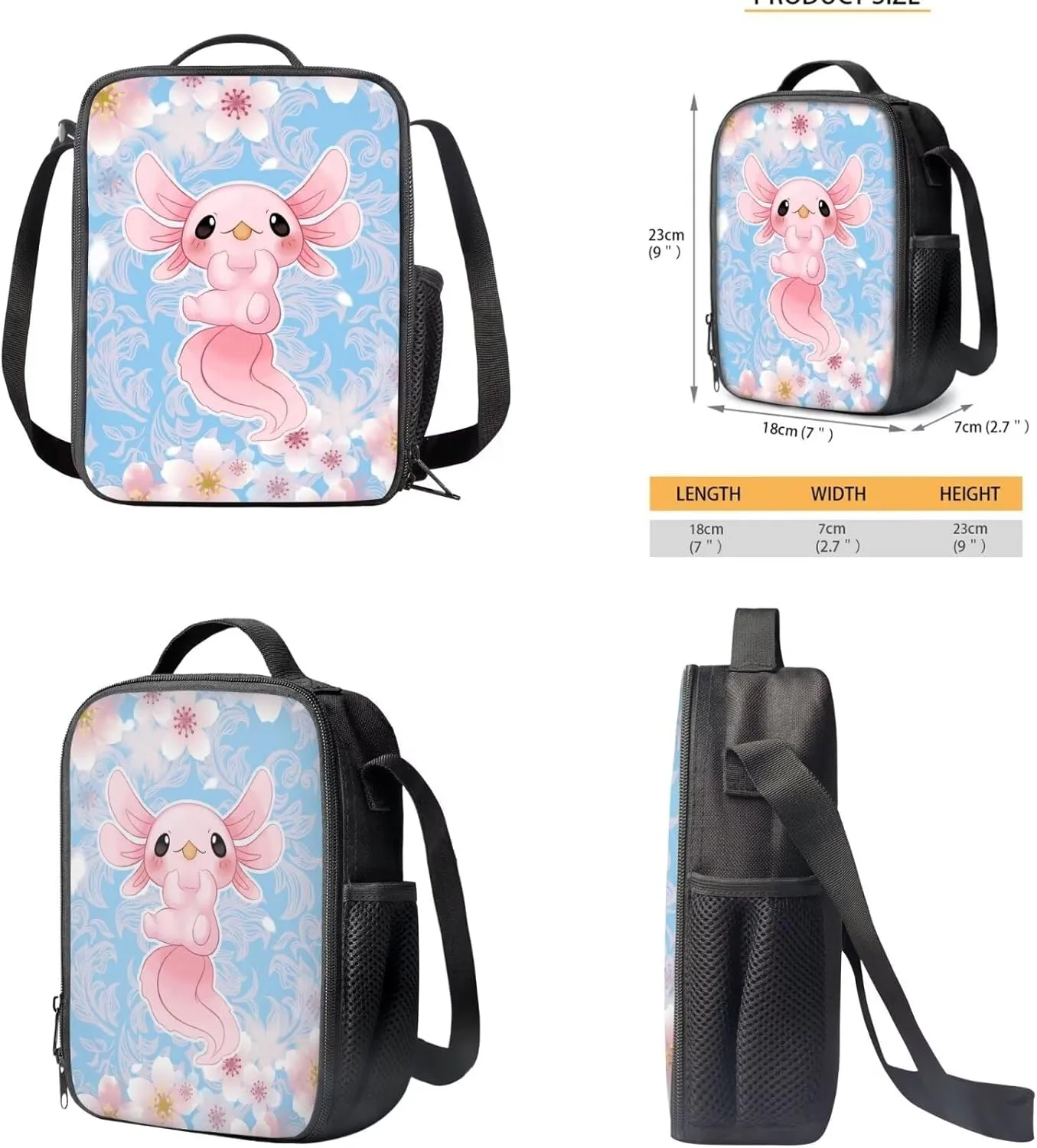 Ystardream Custom Backpack and Lunch Box Set Axolotl Backpack for Girls 8-10 Cute Kids School Backpack 3 in 1 for Kids School Bag Book Bag SetS 17 inch