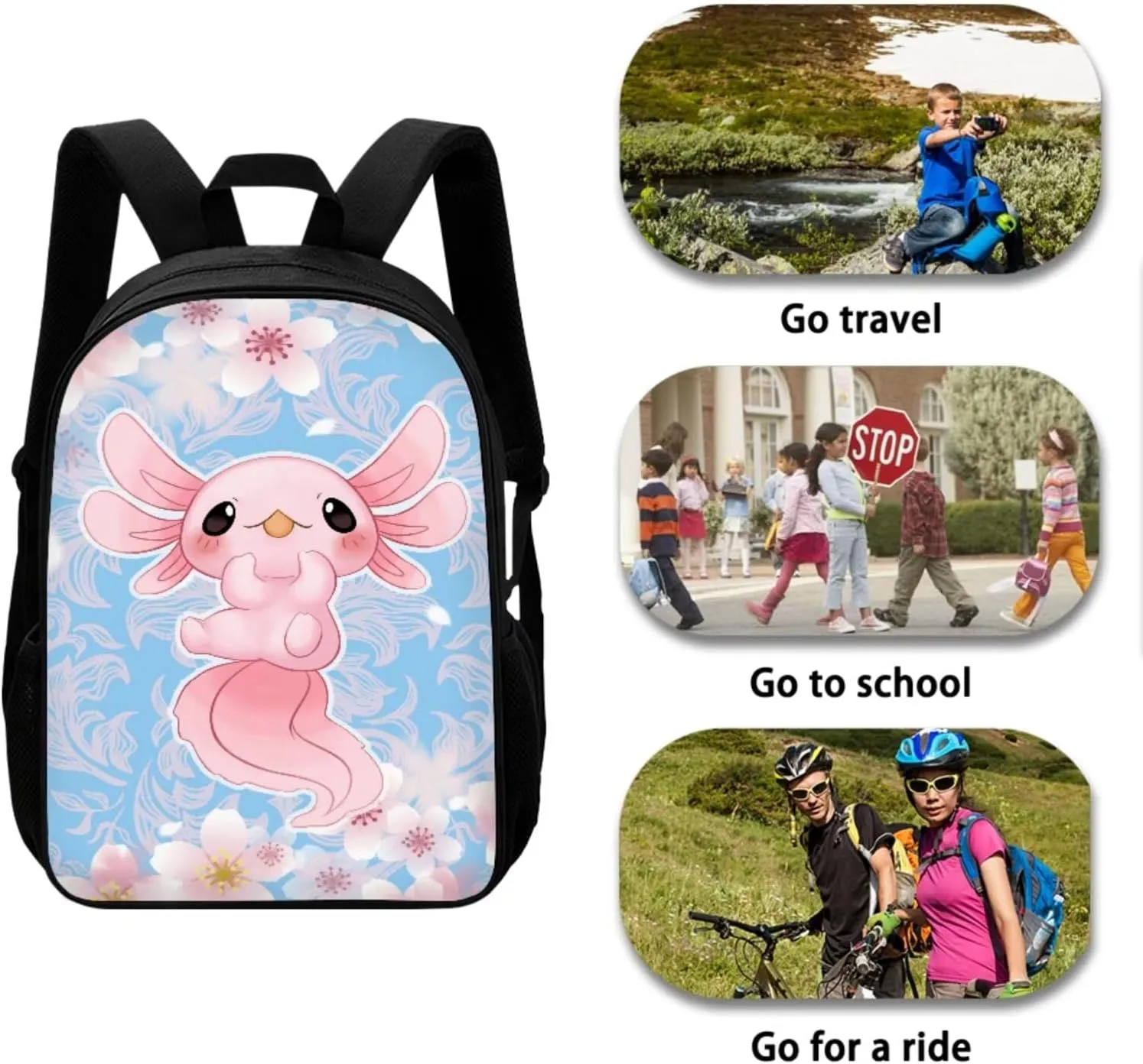 Ystardream Custom Backpack and Lunch Box Set Axolotl Backpack for Girls 8-10 Cute Kids School Backpack 3 in 1 for Kids School Bag Book Bag SetS 17 inch