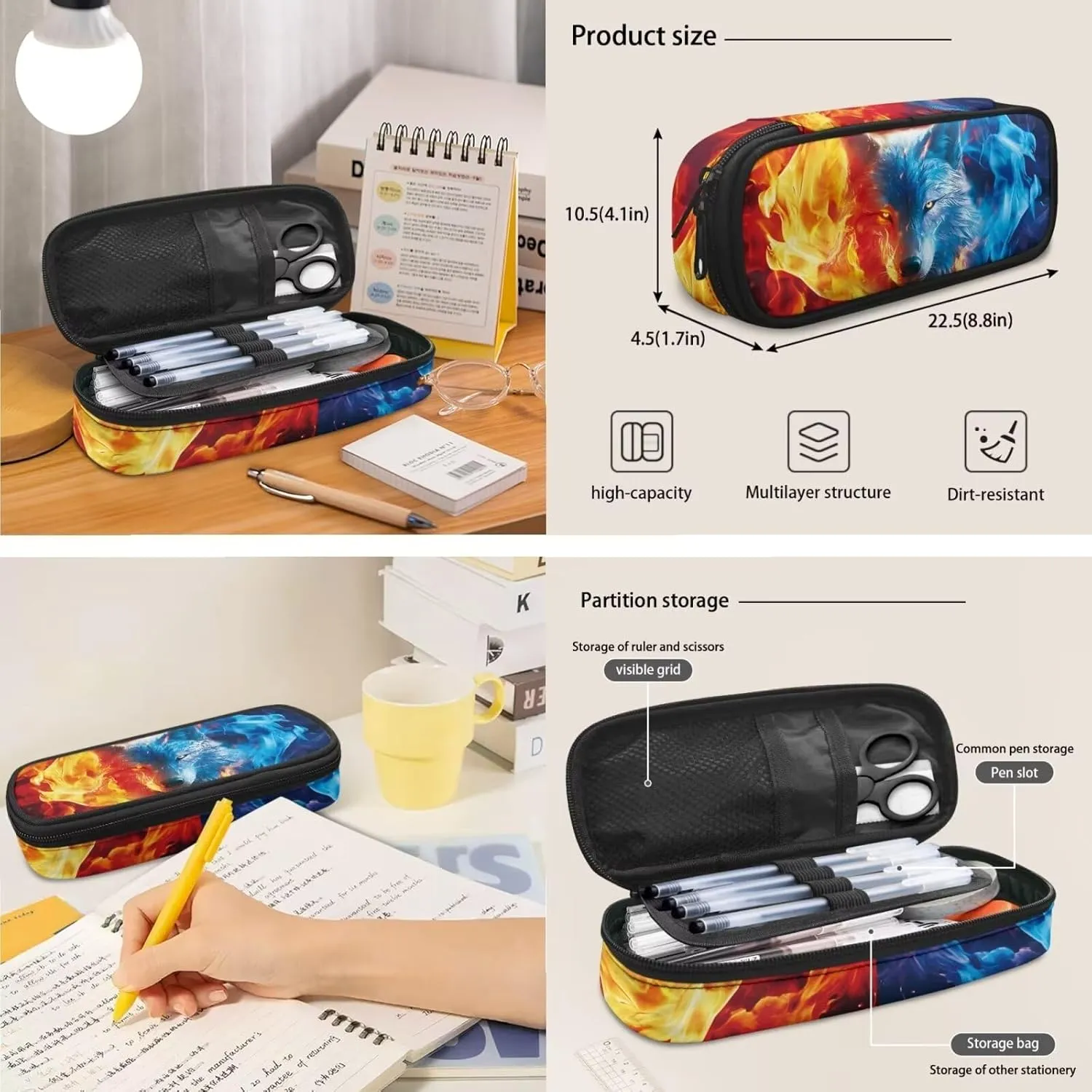 Ystardream Custom Wolf Backpack for Boys 10-12 Kids Backpack with Lunch Box Pencil Box Cool Student Backpack for Teenagers Primary School Backpack for School Travel Dance Sports Camping