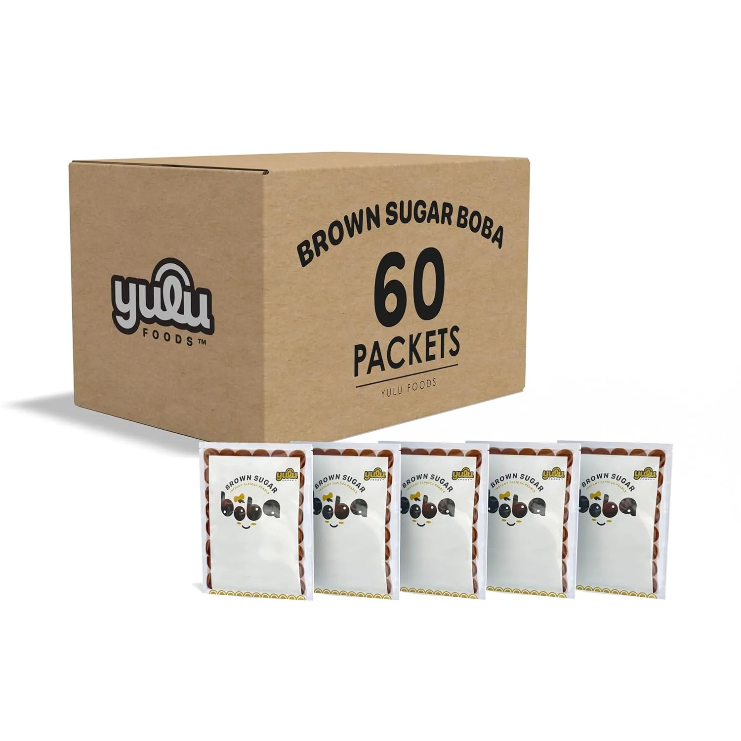 YULU FOODS BOBA NOW Authentic Instant Tapioca Pearls for Milk Tea, Smoothies and Desserts, Brown Sugar Flavor (Ready in Just 20 Seconds) - 60 Servings