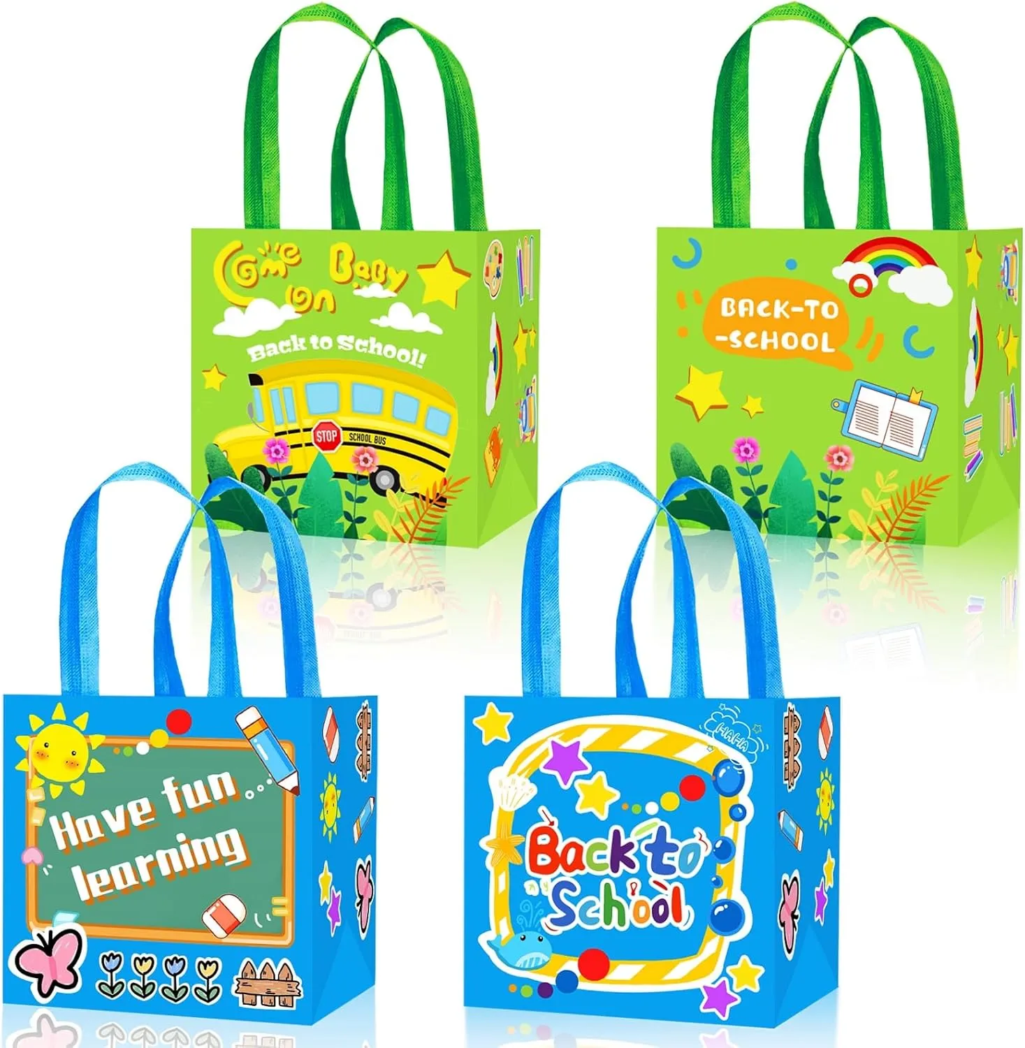 YVAINE 12 Pieces Back to School Gift Bags Welcome Back to School Non-Woven Goodie Bags First Day of School Party Gift Bags for School Classroom Party Supplies