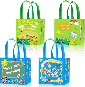 YVAINE 12 Pieces Back to School Gift Bags Welcome Back to School Non-Woven Goodie Bags First Day of School Party Gift Bags for School Classroom Party Supplies