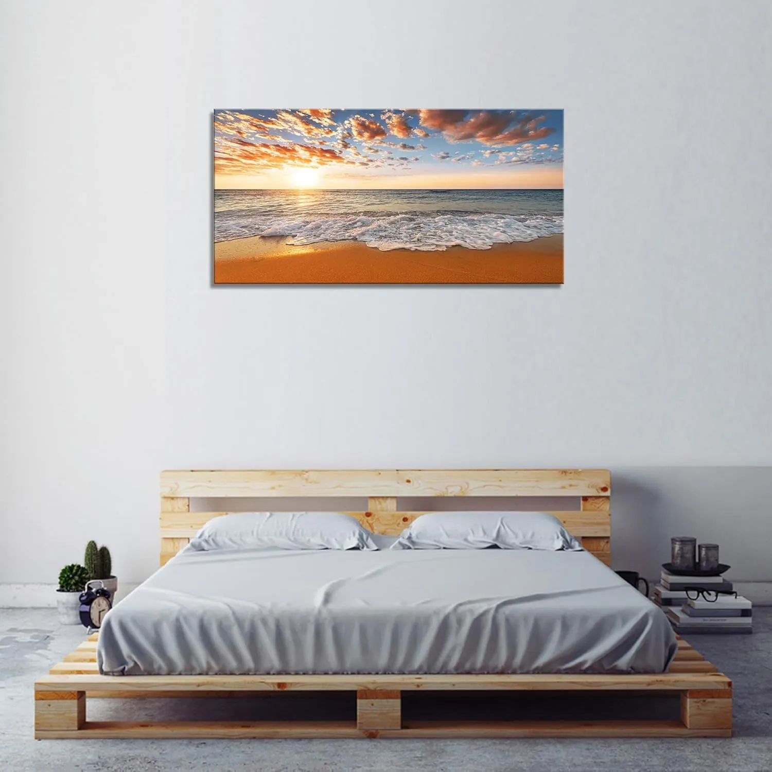 YYYYHPP YP2162 Beach Wall Art Morning Sunrise Sky Ocean Beach Waves Scenery Modern Painting Artwork for Office Wall Decor Home Decoration Stretched and Framed Ready to Hang