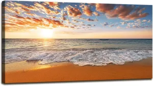 YYYYHPP YP2162 Beach Wall Art Morning Sunrise Sky Ocean Beach Waves Scenery Modern Painting Artwork for Office Wall Decor Home Decoration Stretched and Framed Ready to Hang