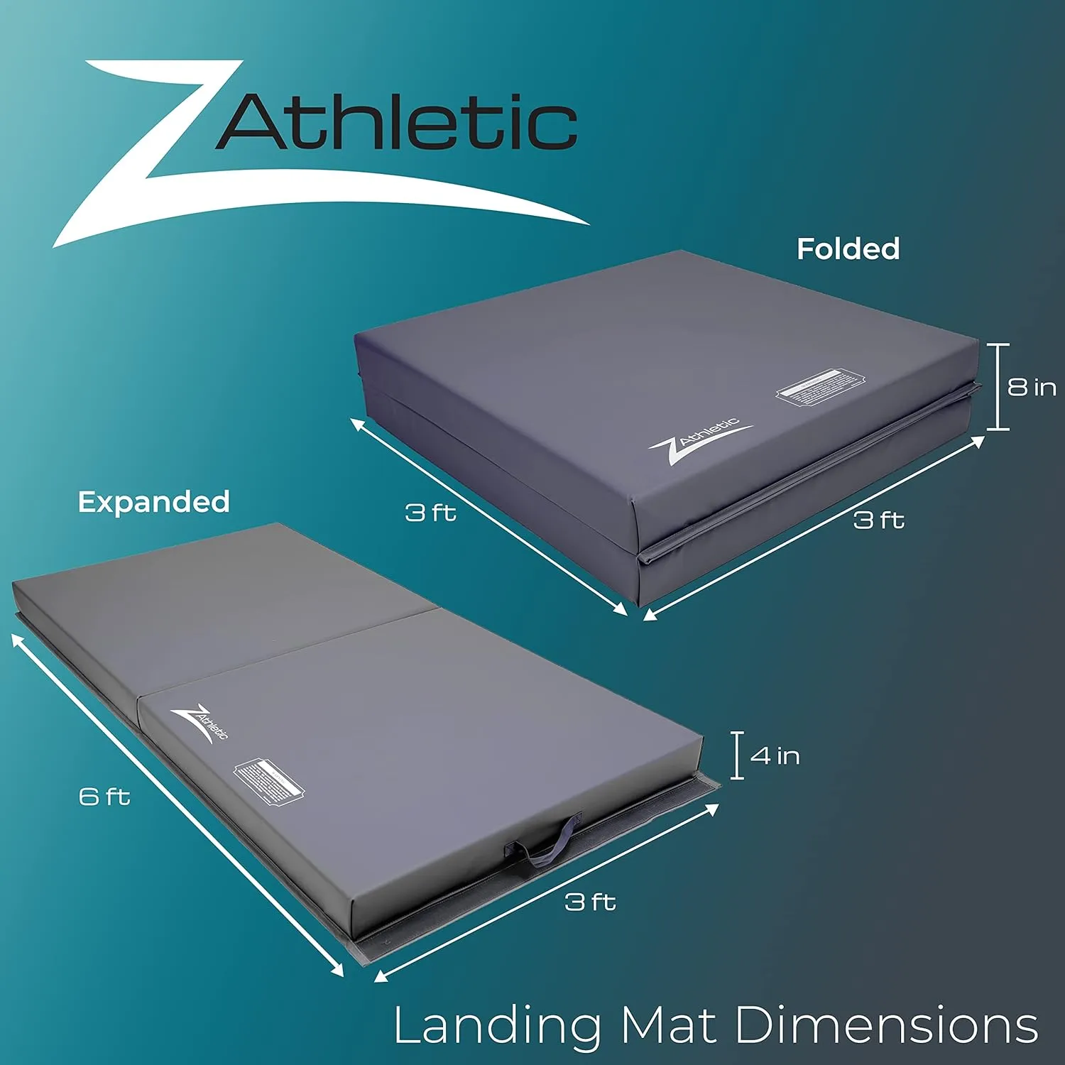 Z Athletic Open Cell Landing Folding Mat for Gymnastics, Tumbling, Cheerleading, Martial Arts, and More, 6 Ft x 3 Ft x 4 In