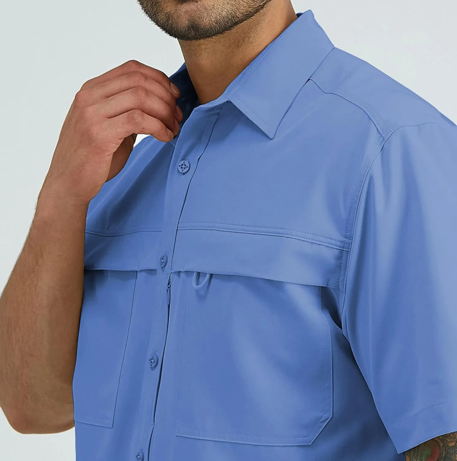 ZAFUL Men's Fishing Shirts Sun Protection Short Sleeve Travel Work Hiking Shirt Button Down Shirts with Zipper Pockets