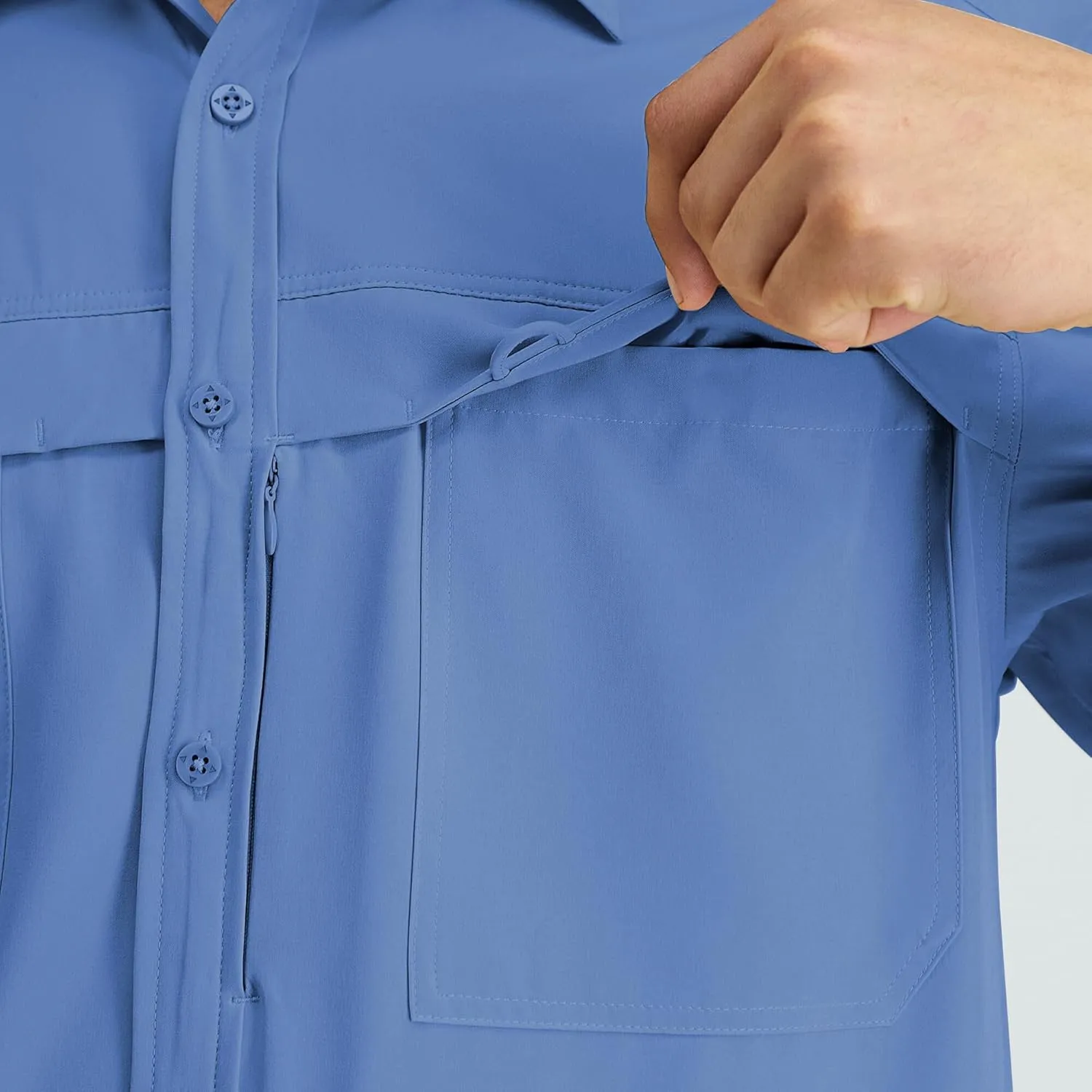 ZAFUL Men's Fishing Shirts Sun Protection Short Sleeve Travel Work Hiking Shirt Button Down Shirts with Zipper Pockets