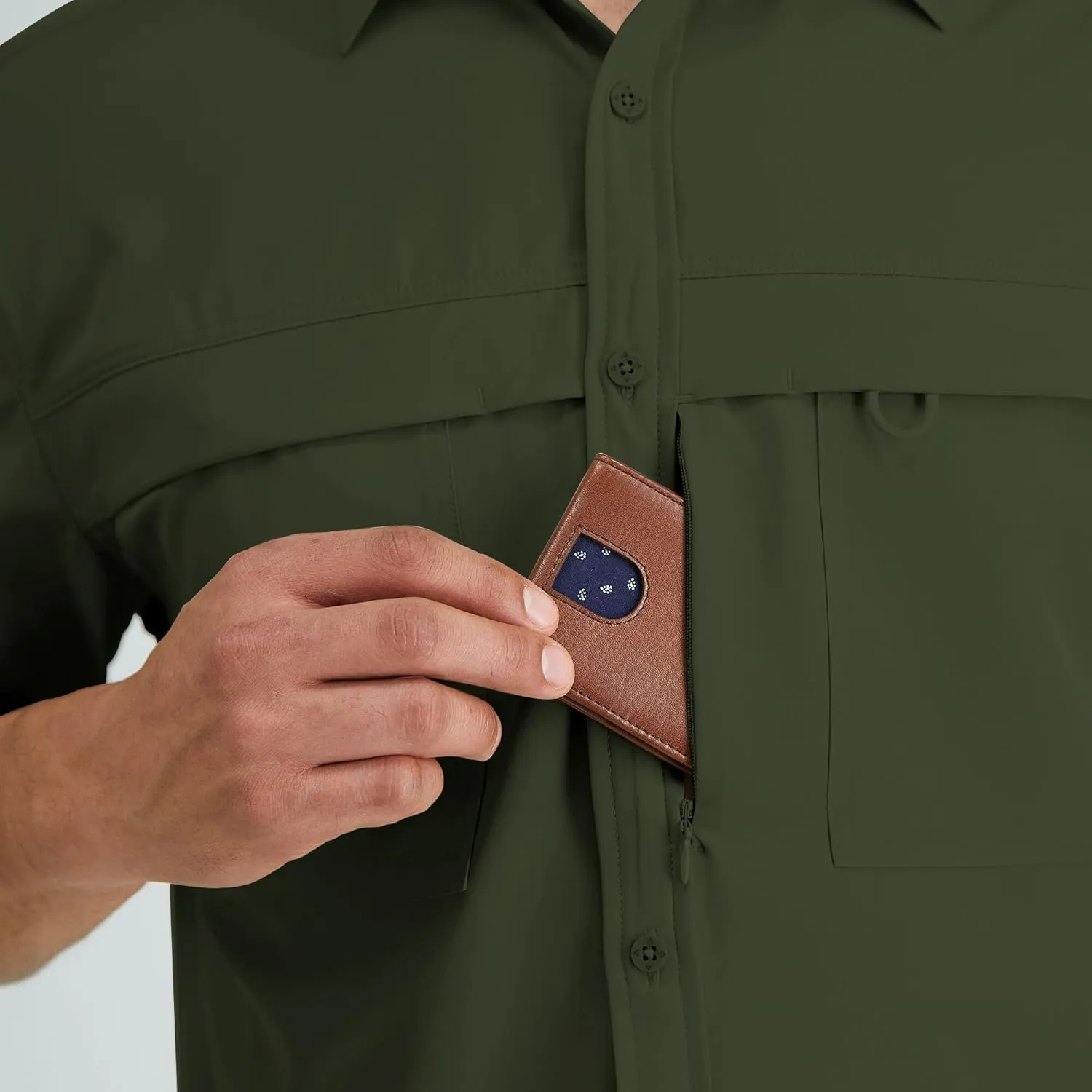 ZAFUL Men's Fishing Shirts Sun Protection Short Sleeve Travel Work Hiking Shirt Button Down Shirts with Zipper Pockets