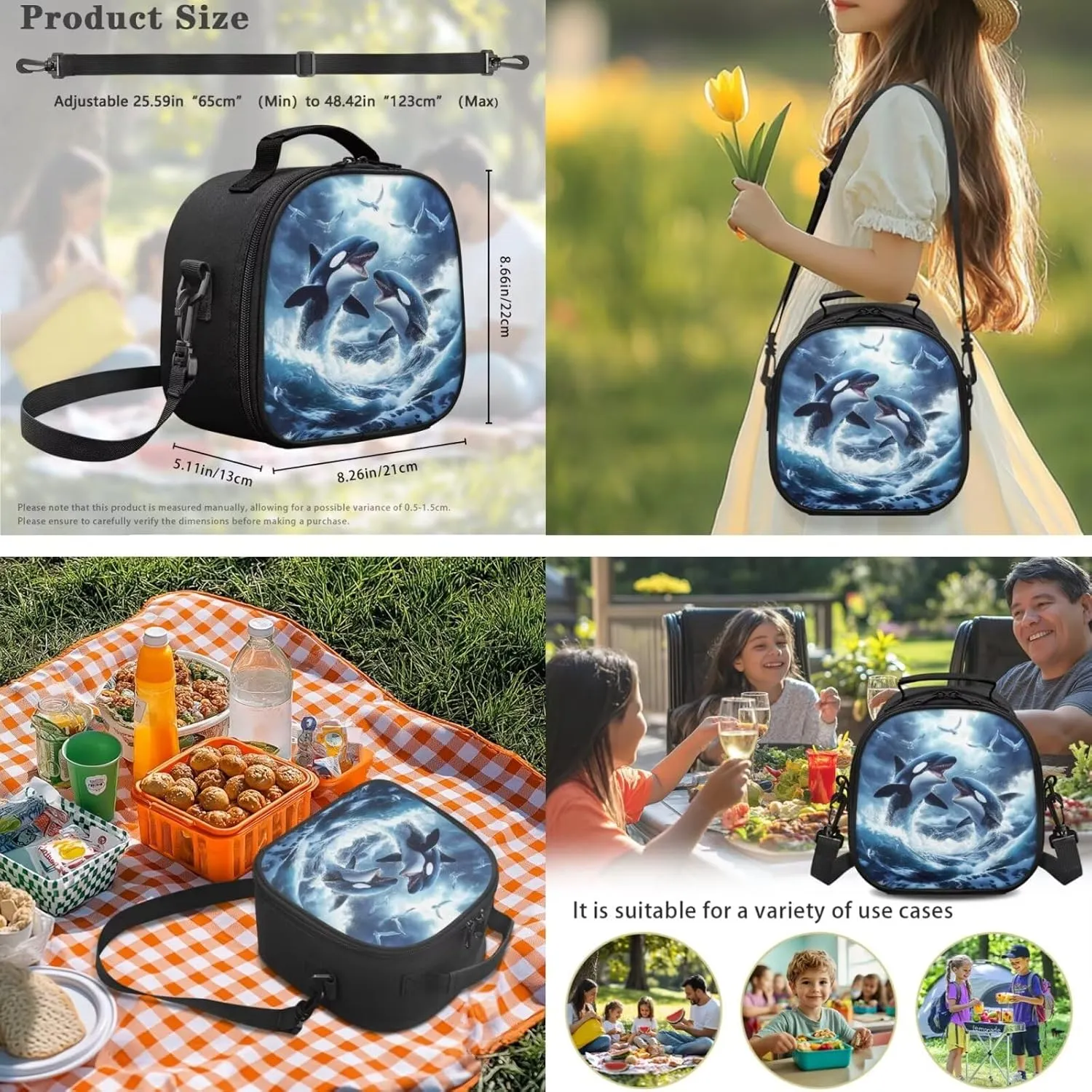 ZFRXIGN Killer Whale Backpack for Boys 8-14 with Lunch Box Big Capacity Pencil Pouch Water Bottle Holder with Strap Middle Elementary Students Backpack with Zipper for School