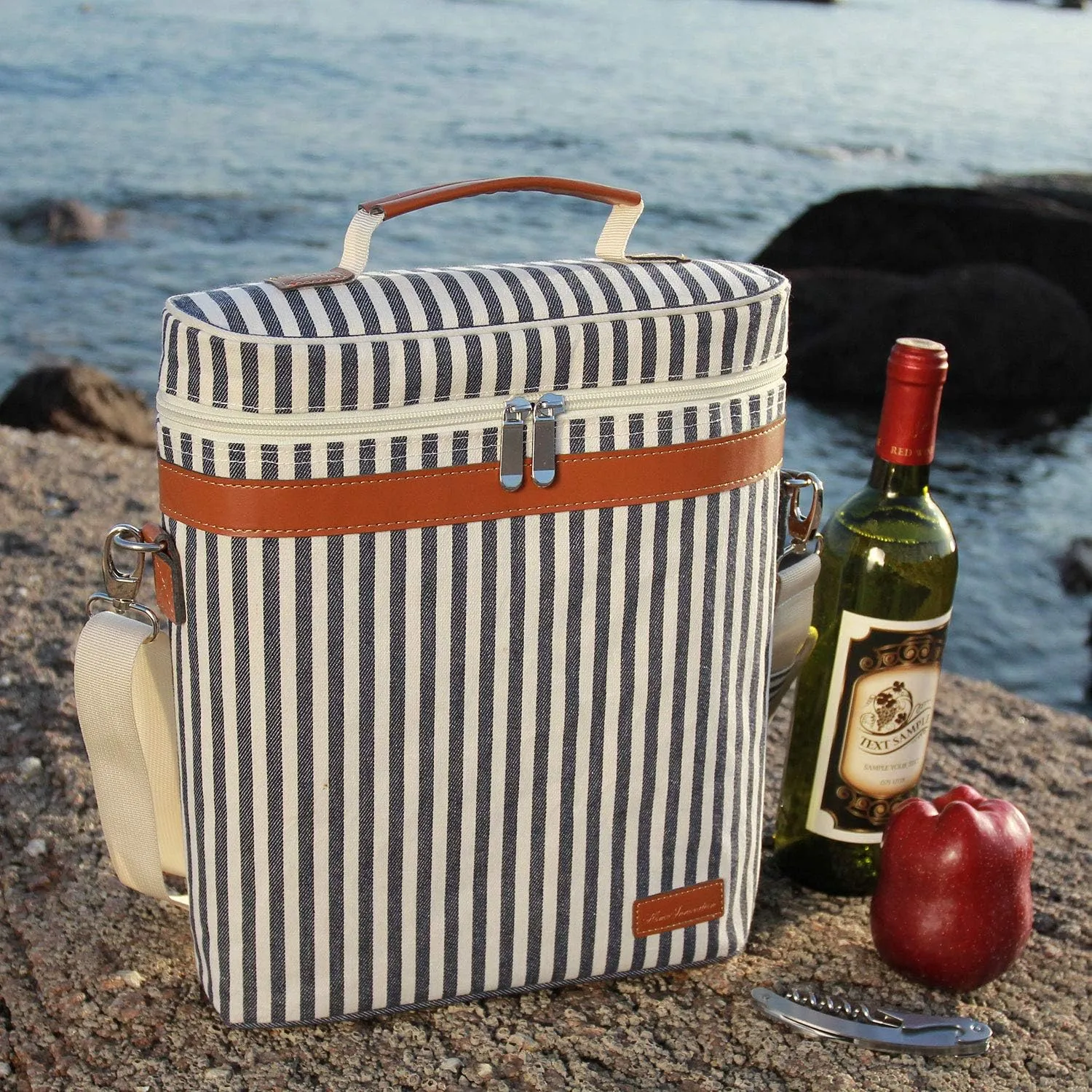 ZORMY 3 Bottle Insulated Wine Tote Cooler Bag, Portable Wine Carrier with Corkscrew Opener and Shoulder Strap for Beach Travel Picnic, Unique Wine Carrier for Wine Lover Gifts