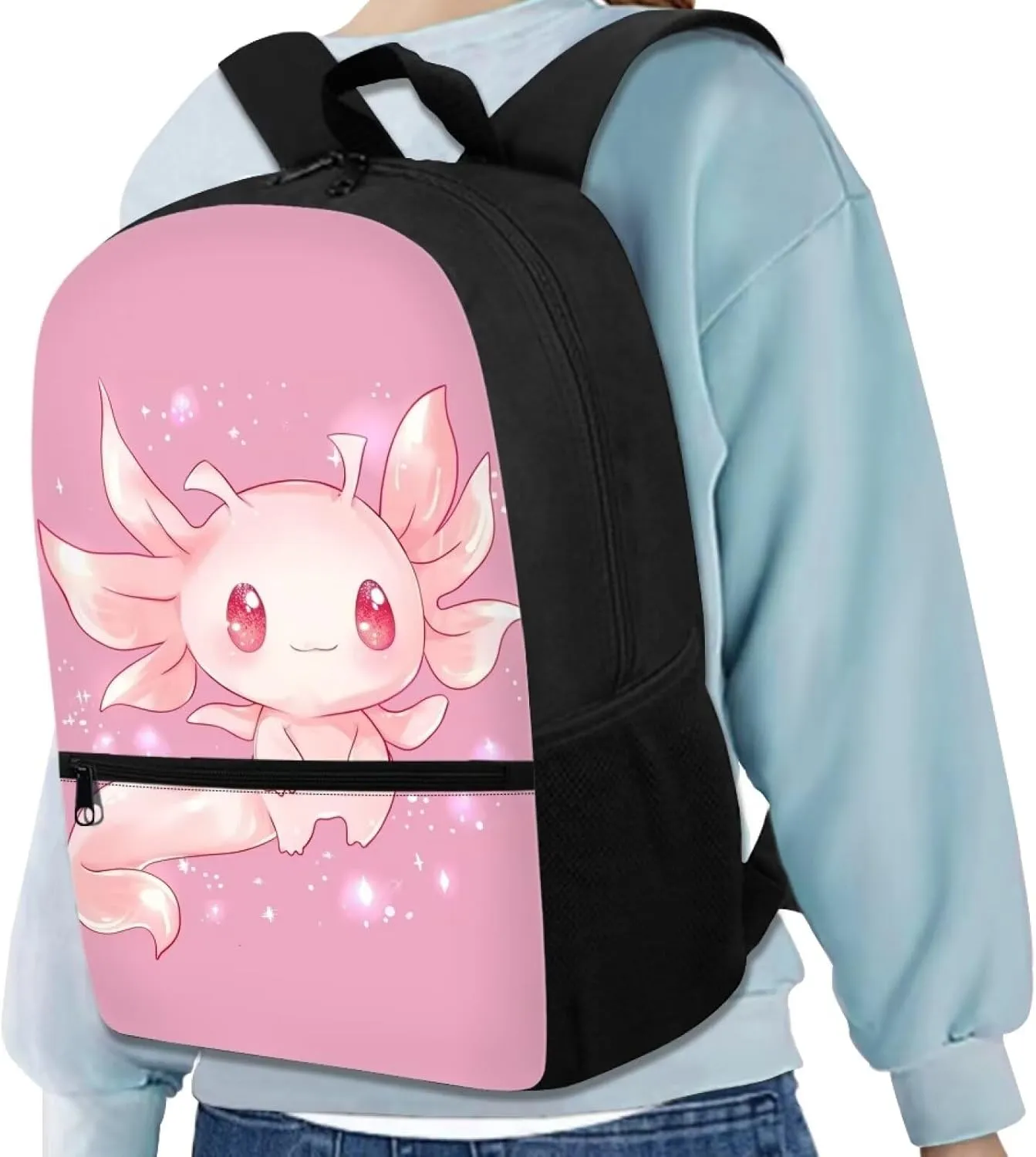 ZOUTAIRONG Axolotl Backpack for School Girls 8-9 Years Old Middle School Bag Pink Bookbag Elementary School Bag with Front Pocket Kids Cute Schoolbag 3rd/4rd Back to School Lightwright Bubble
