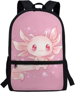 ZOUTAIRONG Axolotl Backpack for School Girls 8-9 Years Old Middle School Bag Pink Bookbag Elementary School Bag with Front Pocket Kids Cute Schoolbag 3rd/4rd Back to School Lightwright Bubble